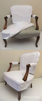 Simple White Denim Slipcover For French Chair Slipcovers For Chairs Reupholster Furniture Diy Furniture Nightstand