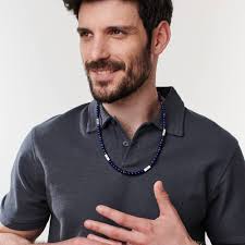 East Coast Custom Lapis Beaded Necklace in Stainless Steel