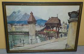 A.Marc ,Nicolas Markovitch Watercolor Lithograph SWISS SCENE