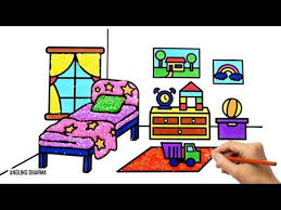 Menggambar, melukis & mewarnai kamar mandi untuk anak, balita | kiat untuk menggambar mudah #164. Cara Menggambar Dan Mewarnai Kamar Tidur Untuk Anak Dengan Glitter Youtube