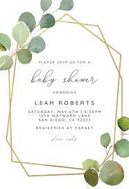 Geometric Eucalyptus Baby Shower Invitation Template Greetings Island Bridal Shower Invitations Templates Tropical Bridal Shower Invitations Dinner Invitation Template