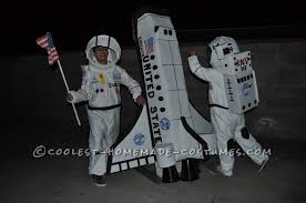 Felt flames are glued to the bottom to make the jetpacks looks like they are flying. Coolest Homemade Astronaut Costumes