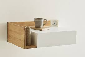 With both a drawer and an open compartment, it holds all your typical bedside this nightstand will sit perfectly next to your bed or sofa and both beautiful and functional. 10 Easy Pieces Wall Mounted Bedside Shelves With Drawers Remodelista Bedside Table Ikea Plywood Bedside Table Bedside Table Design