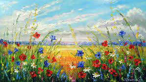 Paintings, 12 w x 16 h x 1 d in. Flowers In The Field Painting By Olha Artmajeur