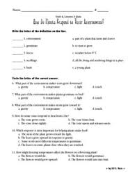 How Do Plants Respond To The Environment This Is A Two Page Quiz With 20 Questions Correlates With Lesson 6 3 Of The 3rd Quiz Textbook This Or That Questions