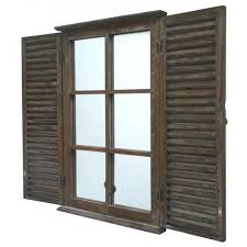 Volet persienne bois pas cher. Miroir Style Fenetre A 2 Volets Persiennes En Bois Marron Rectangulaire Grande Glace 5x47x71cm Cdiscount Maison