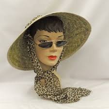 Cappello Tiki Sun Coolie in stile vintage anni '40 e '50 con sciarpa in  chiffon con stampa leopardata
