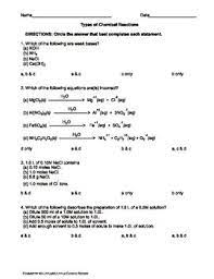 Chemistry Multiple Multiple Choice Types Of Chemical Reactions Chemical Reactions Chemistry Multiple Choice