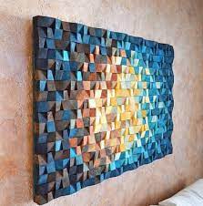 The Universe Wood Wall Art In Navy Blue Yellow Orange Brown Wood Mosaic Sculpture Abstract Painting On Wood 3 D Wall Art Decor Geometric Wall Art Reclaimed Wood Art Etsy Wall Art