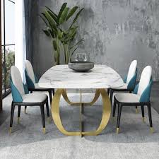 Fashionable and contemporary dining table in your dining room! Contemporary Marble Dining Table With Metal Base Gold Plated My Aashis