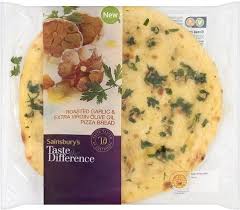 Sainsbury S Taste The Difference Roasted Garlic Olive Oil Pizza Bread 195g Olive Oil Pizza Roasted Garlic Garlic Olive Oil