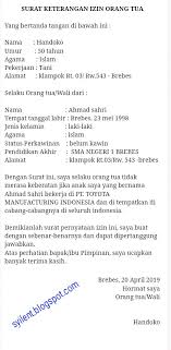 Berikut ini 13 contoh surat pernyataan izin orang tua untuk berbagai keperluan yang bisa baca juga: Contoh Surat Izin Orang Tua Untuk Syarat Melamar Kerja Di Pt Atau Pabrik Syilent