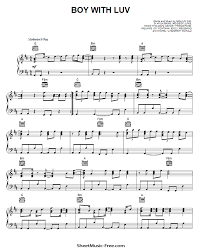 Boy With Luv Sheet Music Bts Piano Sheet Music Free Sheet Music Pop Piano Sheet Music