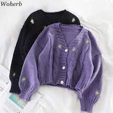 Maybe you would like to learn more about one of these? Woherb Autumn Women Sweater Floral Embroidery Cardigan Jacket Korean Knit Crop Coat Long Sleeve Vintage Knitting Cardigans 23266 Cardigans Aliexpress