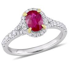 14k baguette ruby with diamond ring. Ruby Diamond Engagement Ring In 14k White Gold