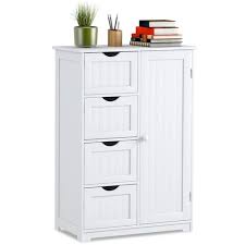 Maybe you would like to learn more about one of these? Costway Wooden 4 Drawer Bathroom Cabinet Storage Cupboard 2 Shelves Free Standing White Target