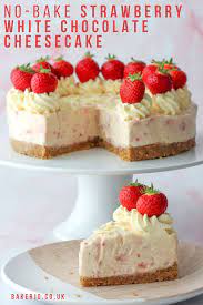 No Bake Strawberry White Chocolate Cheesecake Baker Jo Recipe Baking Dessert Recipes Baking Recipes