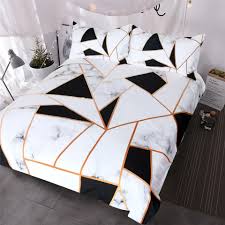 Aesthetic Black And White Bed Sheets Black White And Gold Geometric Bedding Marble Bed Set Geometric Bedding Gold Bed