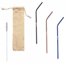 Download Stainless Steel Straw Set With 3 Colored Straws Brush