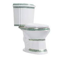 Bathroom Modern Design Vitreous China Green and Gold Elongated Cloakroom  Corner Two Piece Toilet Bowl with Water Tank and Seat