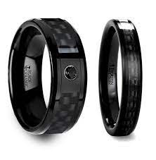 Lethe Black Carbon Fiber Inlaid Black Ceramic Couple S Matching Wedding Band Set Black Ceramic Ring Matching Wedding Band Sets Mens Carbon Fiber Wedding Bands