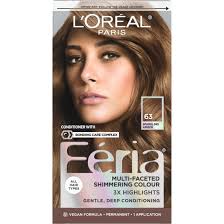 L'Oreal Paris Feria Shimmering Permanent Hair Color, 63 Sparkling Amber  (Light Golden Brown), 1 Kit