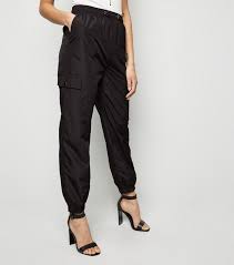 Black Utility Pocket Cuffed Shell Joggers New Look