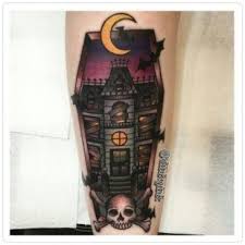 Haunted Neo Traditional Tattoo Haunted House Tattoo Home Tattoo Halloween Tattoos