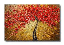 Wieco Art Red Flower Oil Paintings Ar Abstract Floral Artwork Abstract Canvas Wall Art Oil Painting Flowers