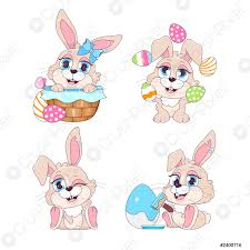 Peut contenir tout ce dont un écolier ou un étudiant a besoin; Mignon Jeu Easter Lapins Kawaii Dessin Anime Vector Characters Set Vecteur Stock Crushpixel