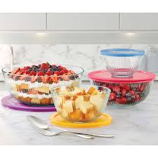 Microwave safe bowls with lids. Pyrex 8 Piece Glass Sculpted Mixing Bowl Set Costco