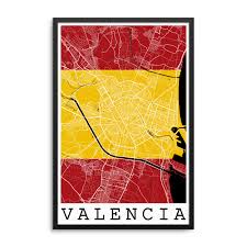 Map of roads to valencia, spain and surrounding areas. Valencia Spain Flag Map Poster City Map Decor