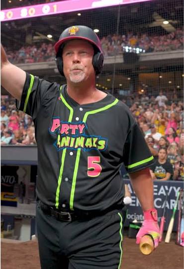 Geoff Jenkins takes an at-bat for the Party Animals at American Family Field