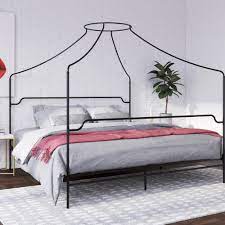 Full queen king size black metal canopy bed frame scroll headboard footboard. Novogratz Camilla Metal Canopy Bed King Size Frame Black Walmart Com Walmart Com