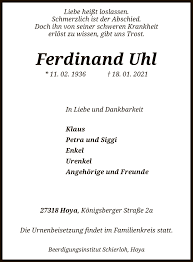 Traueranzeigen von Ferdinand Uhl