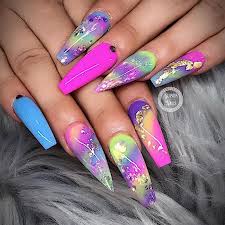 # #pppp you are in the right place about colurful nails glitter here we offer you the most beautiful pictures about the colurful nails. Stiletto And Coffin Nails Together Nail And Manicure Trends
