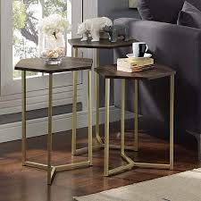 Manor Park Modern Wood Nesting Tables Set Of 3 Dark Walnut Gold Walmart Com Nesting End Tables Wood Nesting Tables Metal Nesting Tables