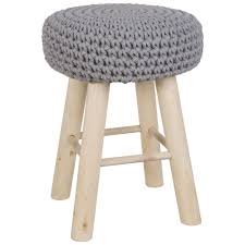 Pine And Grey Cotton Knit Stool Maisons Du Monde