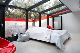 Architecture Contemporary Bedroom With Glass Wall And Ceiling With Small Balcony And Red Small House Design Contemporary Bedroom Unique Buildings Architecture
