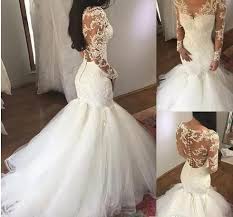 Mermaid Wedding Dresses Sheer V Neck Long Sleeves Illusion Lace Applique Beaded Backless Button Court Train Tulle Bridal Gowns Vestido Sheer Wedding Dress Lace Mermaid Wedding Dress Long Sleeve Mermaid Wedding