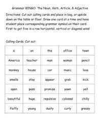 Montessori Grammar Bingo Noun Verb Article Adjective Adjectives Grammar Nouns