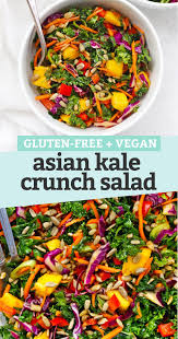 Asian Kale Crunch Salad Gluten Free Vegan Recipe Vegan Salad Recipes Asian Side Dishes Easy Salad Recipes