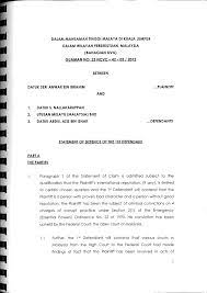 8th defendant's statement of defence. Statement Of Defence Of Datuk S Nallakaruppan The 1st Defendant Hidup Tuah