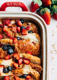 Croissant Baked French Toast With Berries Rum Maple Syrup Recipe Croissant French Toast French Toast Bake Berry French Toast