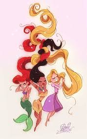 Ariel Pocahontas Rapunzel Long Haired Disney Princesses Disney Drawings Disney Art Disney