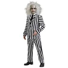 The costume also includes a pair of matching trousers with vertical black and white stripes plus elasticated waist for comfortable fitting. Beetlejuice Deluxe Adult Halloween Costume Walmart Com Walmart Com