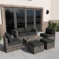 Indoor/outdoor (1) refine by table type: Grey Rattan Garden Sofa Chair Set With Table Footstools Furniture123