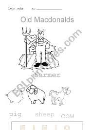 Old macdonald had a farm music basket. Old Macdonald Coloring Sheet Esl Worksheet By Greenolive