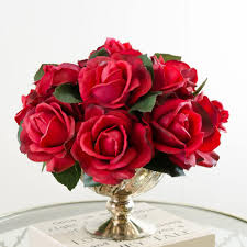 artificial bouquet airy feel by feature plenty of foliage w/large rose tied up artificial flowers bouquet. Large Real Touch Red Rose Gold Vase Arrangement Flovery