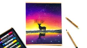 Galaxy Night Sky Oil Pastel Drawing The colors are vivid and soft.